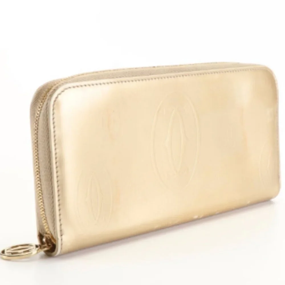 Cartier Happy Birthday Round Zip Long Wallet in gold-colored patent leather - Picture 2 of 9